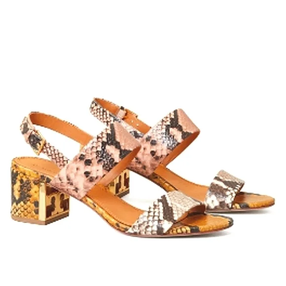 Tory Burch sling back heels Tory Burch Sandals Snake Print Leather gigi heels